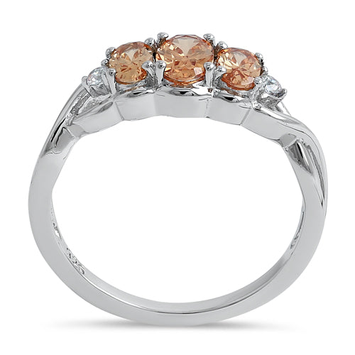 Sterling Silver Triple Oval Champagne CZ Ring