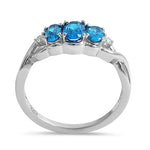 Sterling Silver Triple Oval Blue CZ Ring