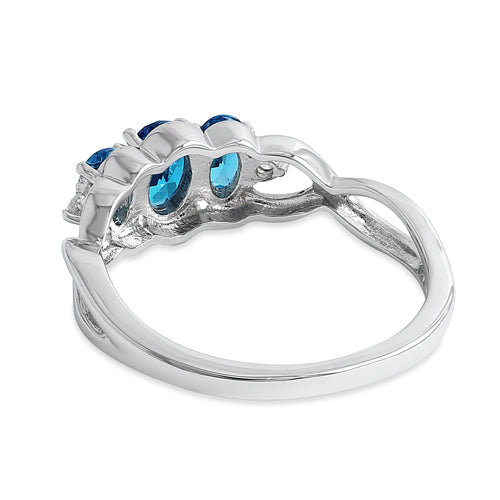 Sterling Silver Triple Oval Blue CZ Ring