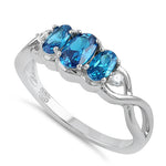 Sterling Silver Triple Oval Blue CZ Ring