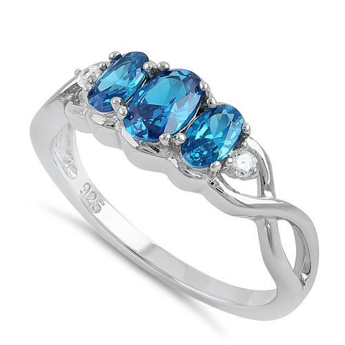 Sterling Silver Triple Oval Blue Topaz CZ Ring