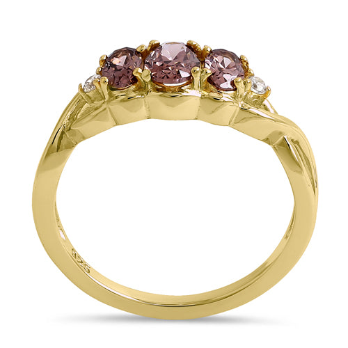 Sterling Silver Gold Plated Triple Oval Brown CZ Ring