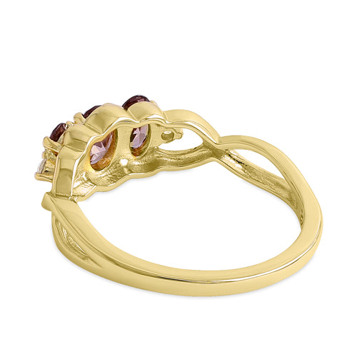 Sterling Silver Gold Plated Triple Oval Brown CZ Ring