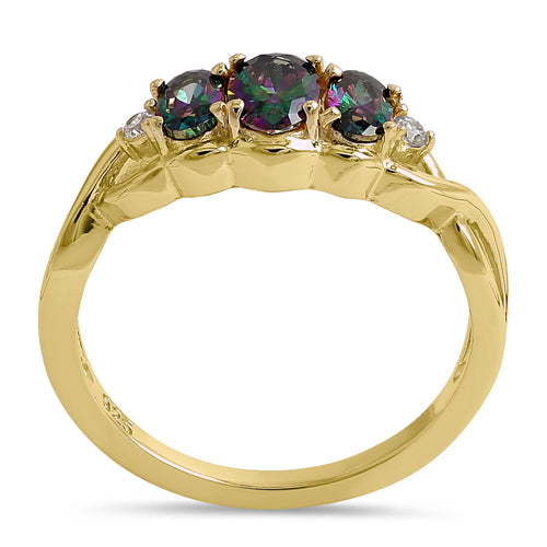 Sterling Silver Gold Plated Triple Oval Rainbow CZ Ring