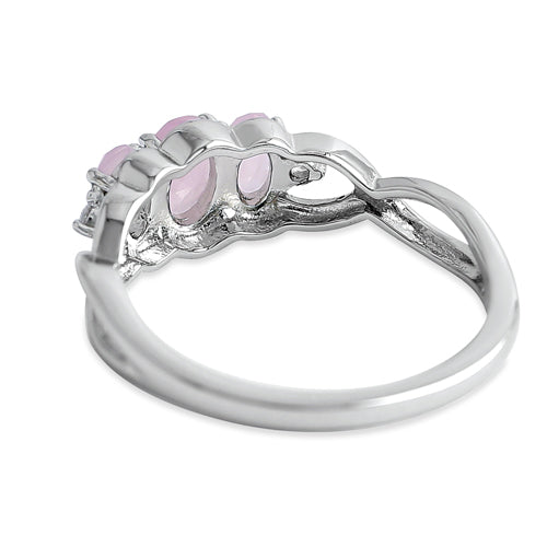 Sterling Silver Triple Oval Milky Pink Glass Ring