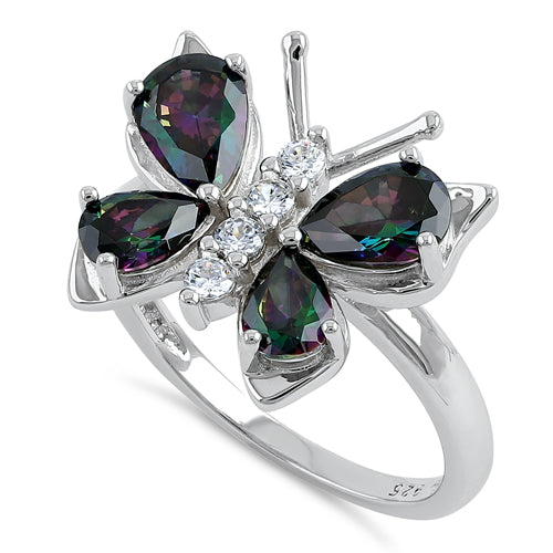 Sterling Silver Large Rainbow CZ Butterfly Ring