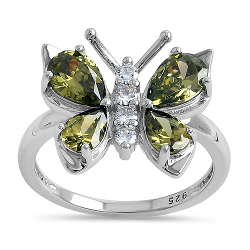 Sterling Silver Large Peridot CZ Butterfly Ring