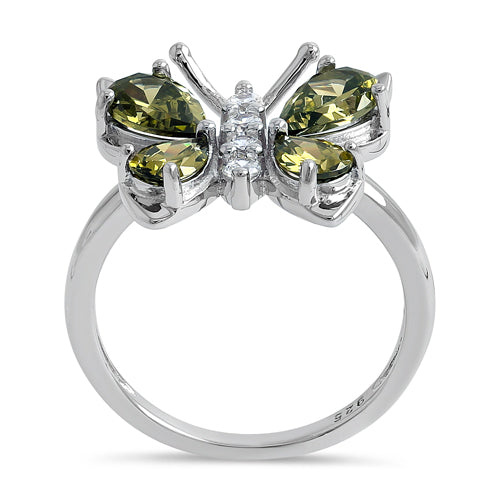 Sterling Silver Peridot CZ Butterfly Ring