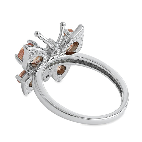 Sterling Silver Large Champagne CZ Butterfly Ring