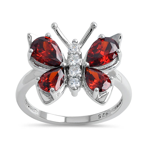 Sterling Silver Large Garnet CZ Butterfly Ring