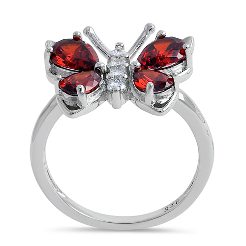 Sterling Silver Large Garnet CZ Butterfly Ring