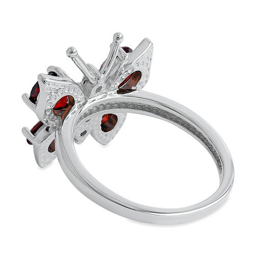 Sterling Silver Large Garnet CZ Butterfly Ring