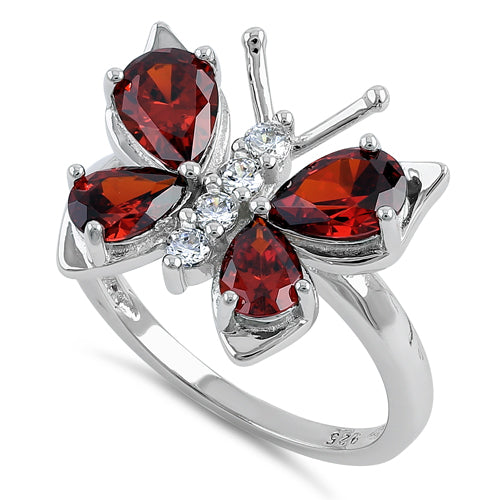 Sterling Silver Large Garnet CZ Butterfly Ring