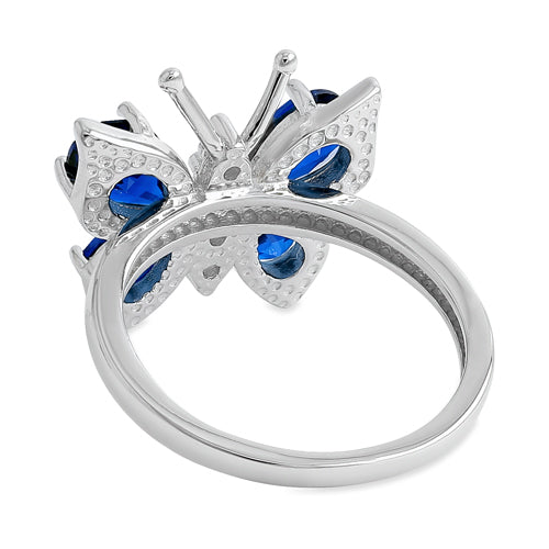 Sterling Silver Large Blue Spinel CZ Butterfly Ring