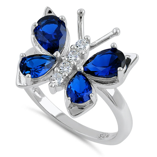 Sterling Silver Large Blue Spinel CZ Butterfly Ring