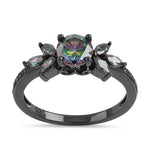 Sterling Silver Black Rhodium Flower Rainbow CZ Ring