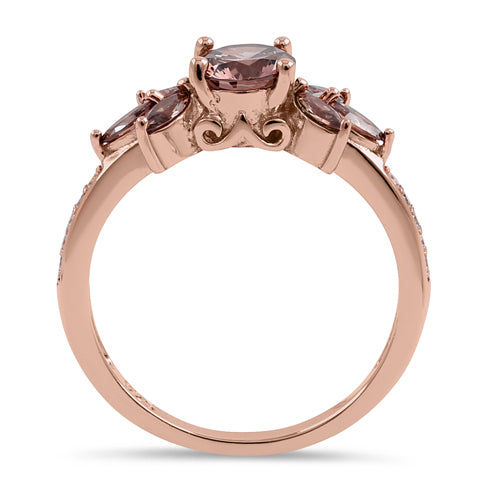 Sterling Silver Rose Gold Flower Leaves Brown CZ Ring