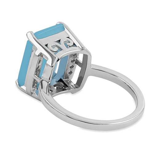 Sterling Silver Big Blue Glass Rectangle Ring