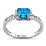 Sterling Silver Cushion Blue Topaz CZ Ring