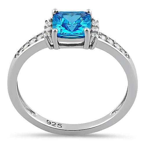 Sterling Silver Cushion Blue Topaz CZ Ring