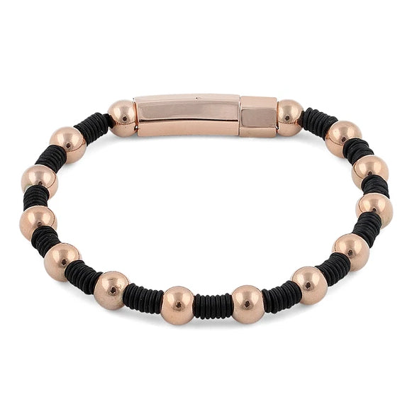 Rose Gold Plated Steel Bead Rubber Bracelet