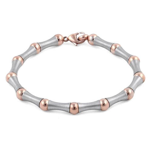 Stainless Steel and Rose Gold Plated Steel Bead and Bar Bracelet