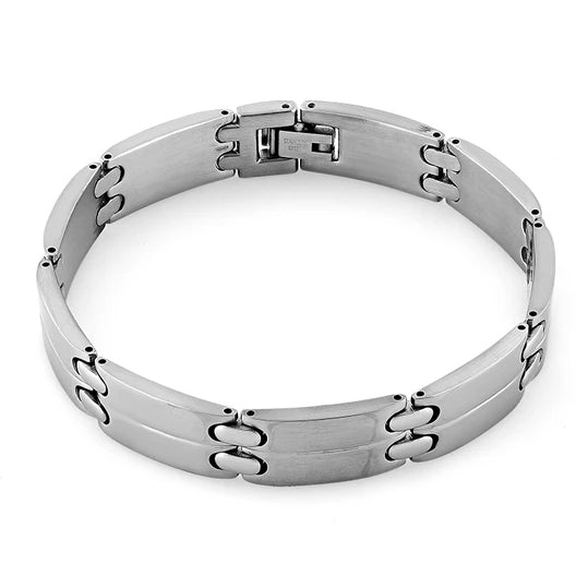 Stainless Steel Groove Link Bracelet