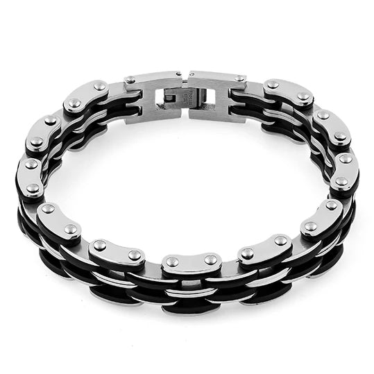 Stainless Steel Black Rubber Link Bracelet