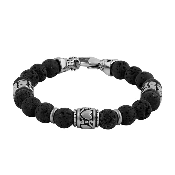 Stainless Steel Bracelet with Black Druzy Beads