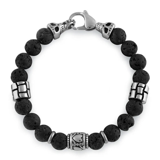 Stainless Steel Bracelet with Black Druzy Beads