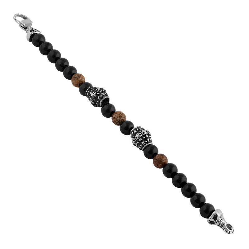 Stainless Steel Bracelet with Black and Jasper Beads