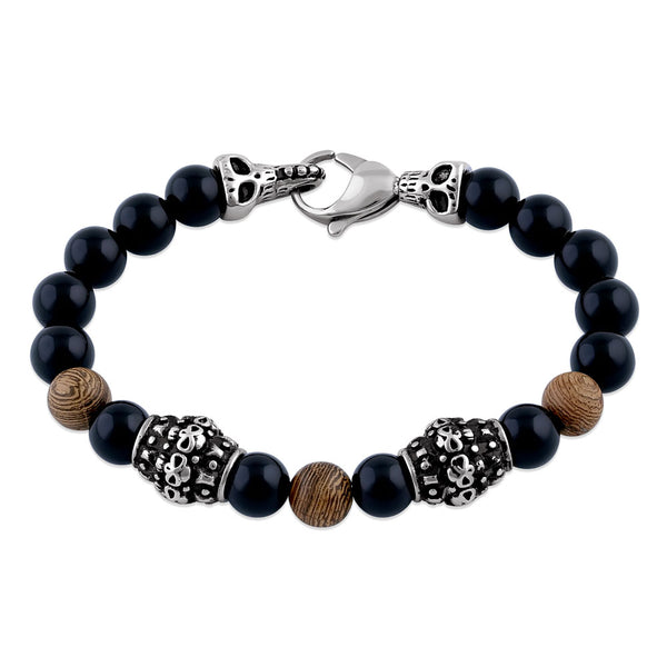 Stainless Steel Bracelet with Black and Jasper Beads