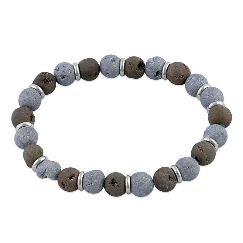 Stainless Steel Brown and Gray Druzy Bead Bracelet