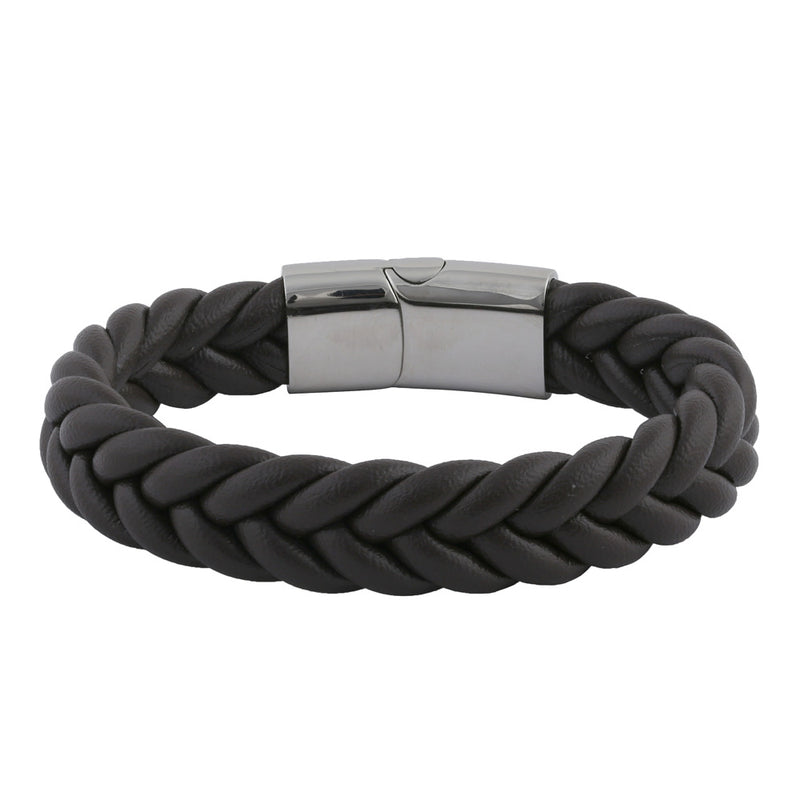 Stainless Steel Brown Leather Twist Bracelet