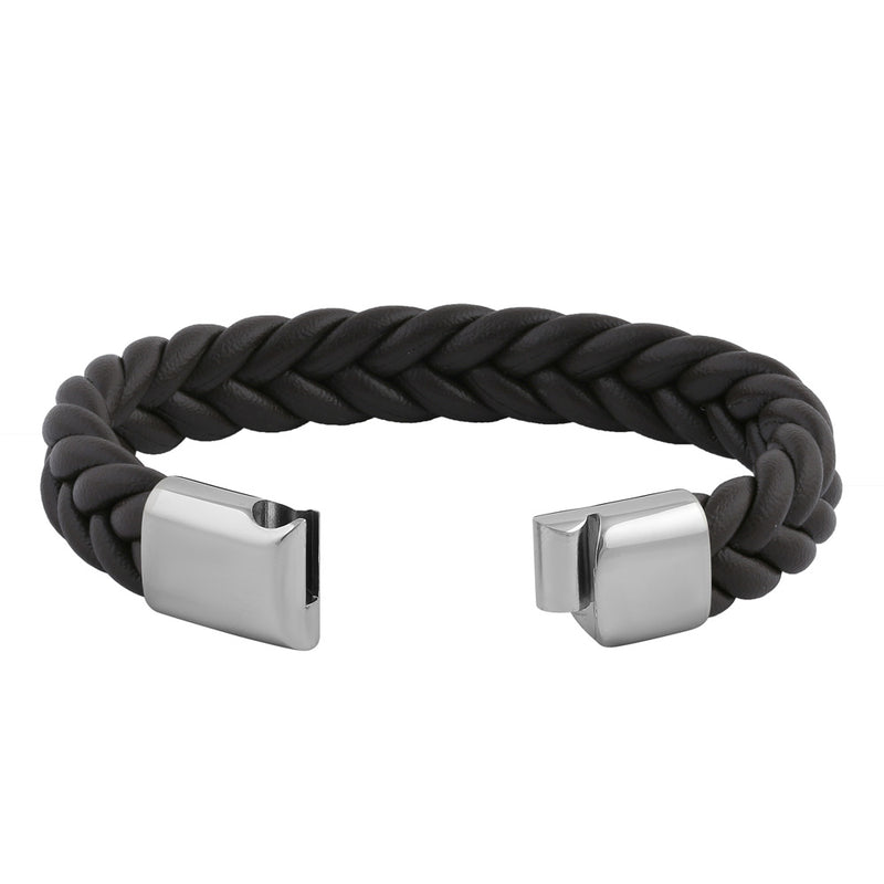 Stainless Steel Brown Leather Twist Bracelet