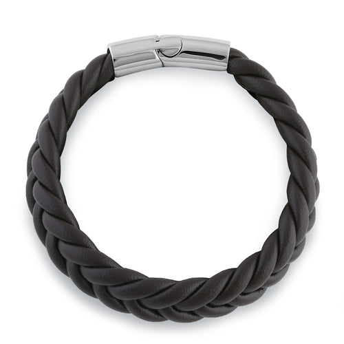 Stainless Steel Brown Leather Twist Bracelet
