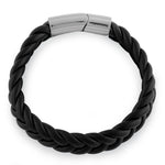 Stainless Steel Black Leather Twist Bracelet