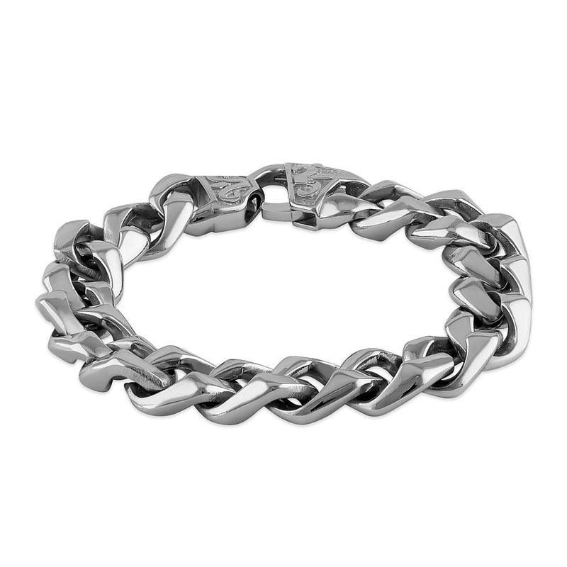 Stainless Steel 12.5mm Curb Fleur de Lis Clasp Bracelet