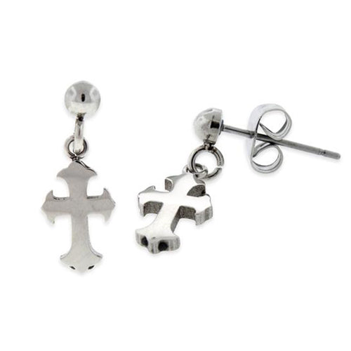 Stainless Steel Dangling Cross Stud Earrings