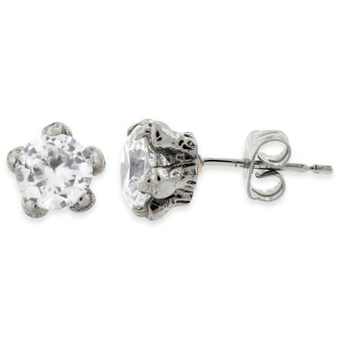 Stainless Steel Claw CZ Stud Earrings