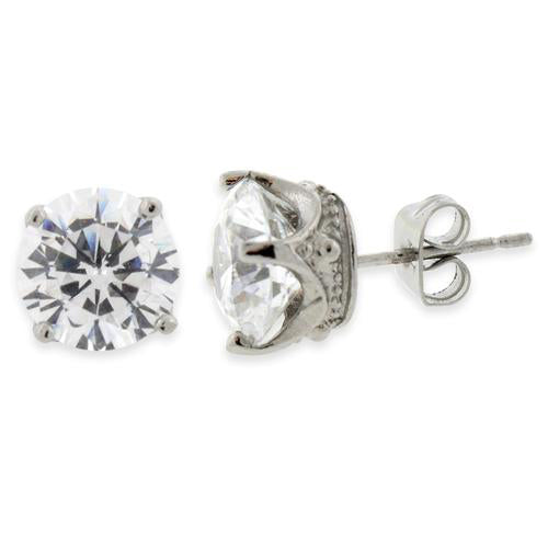 Stainless Steel Crown CZ Stud Earrings