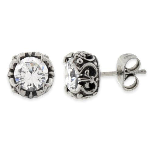 Stainless Steel Crown Clear CZ Stud Earrings