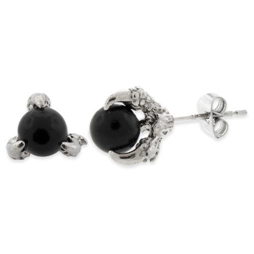 Stainless Steel Eagle Claw Black Stud Earrings