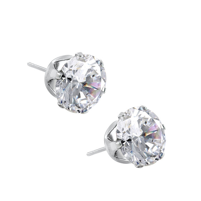 Stainless Steel CZ Stud Earrings 8mm