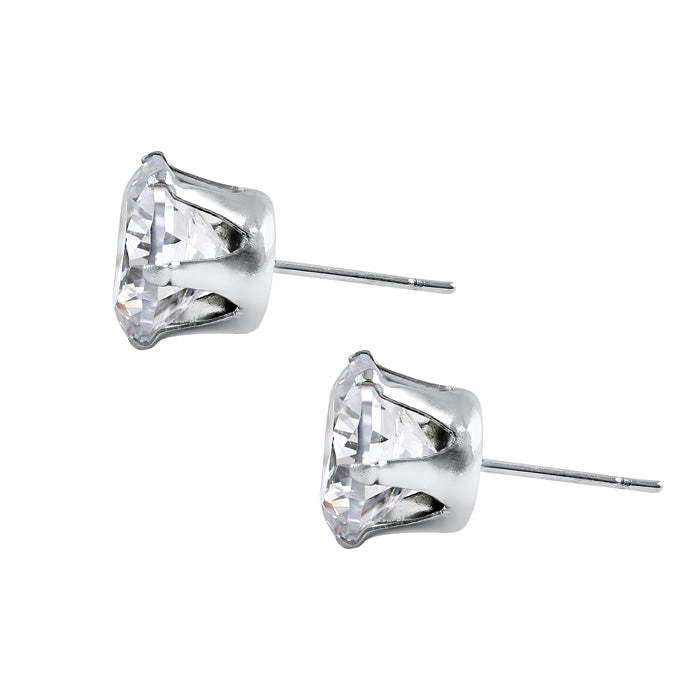 Stainless Steel CZ Stud Earrings 8mm