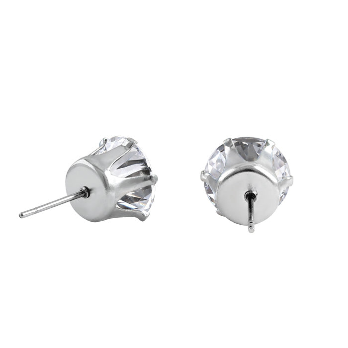 Stainless Steel CZ Stud Earrings 8mm