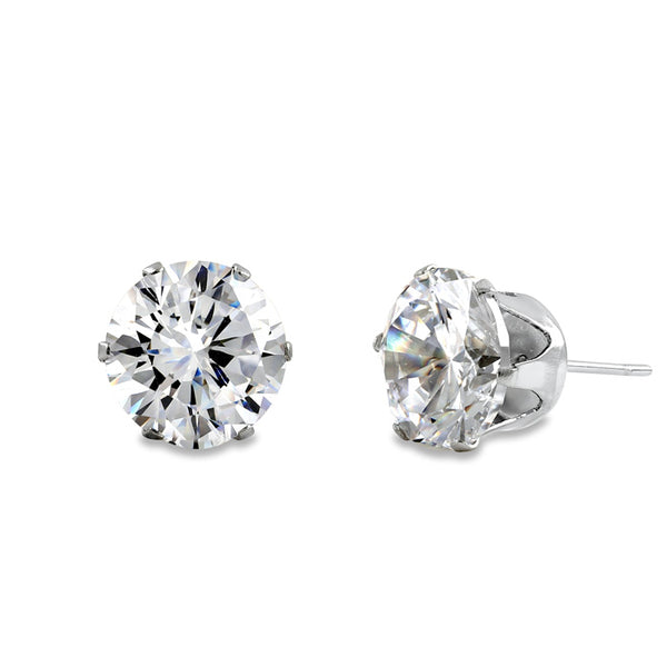 Stainless Steel CZ Stud Earrings 10mm