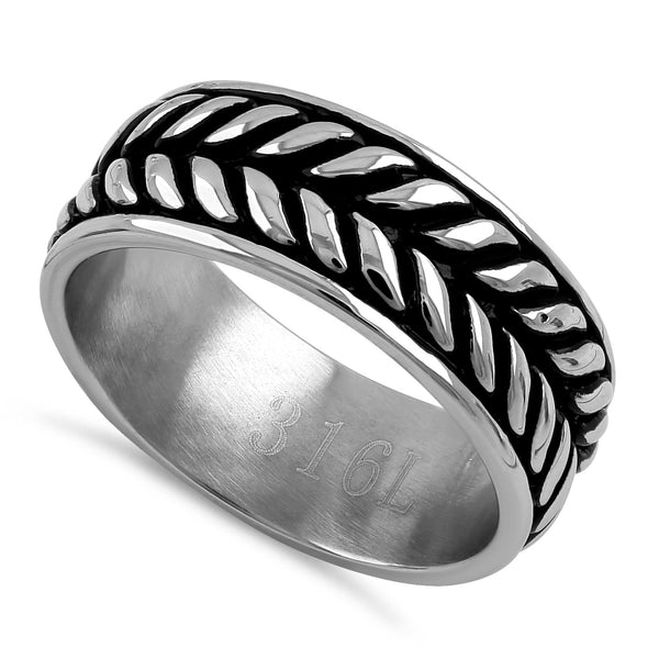 Stainless Steel Laurel Leaf Eternity Pattern Band Ring