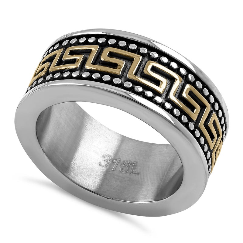 Stainless Steel Gold Plate Greek Pattern Band Ring