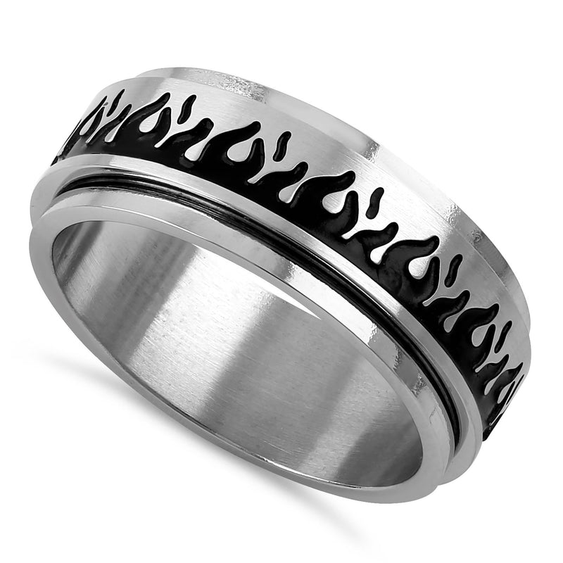 Stainless Steel Flaming Spinner Band Ring